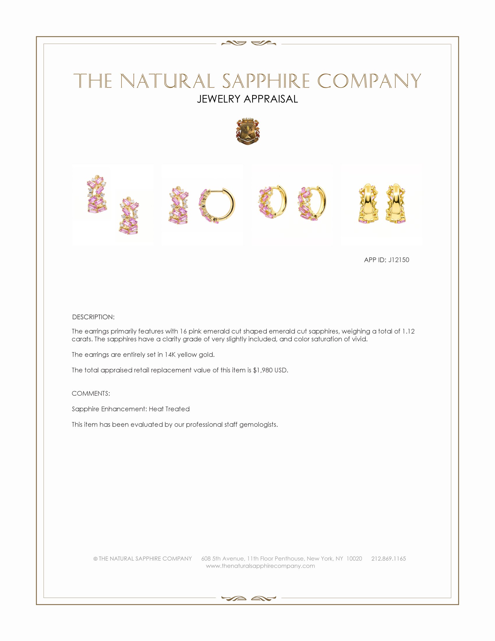 1.36 Ct.Tw. Pink Sapphire and Natural Diamond Hoops Earrings, 14K Yellow Gold
