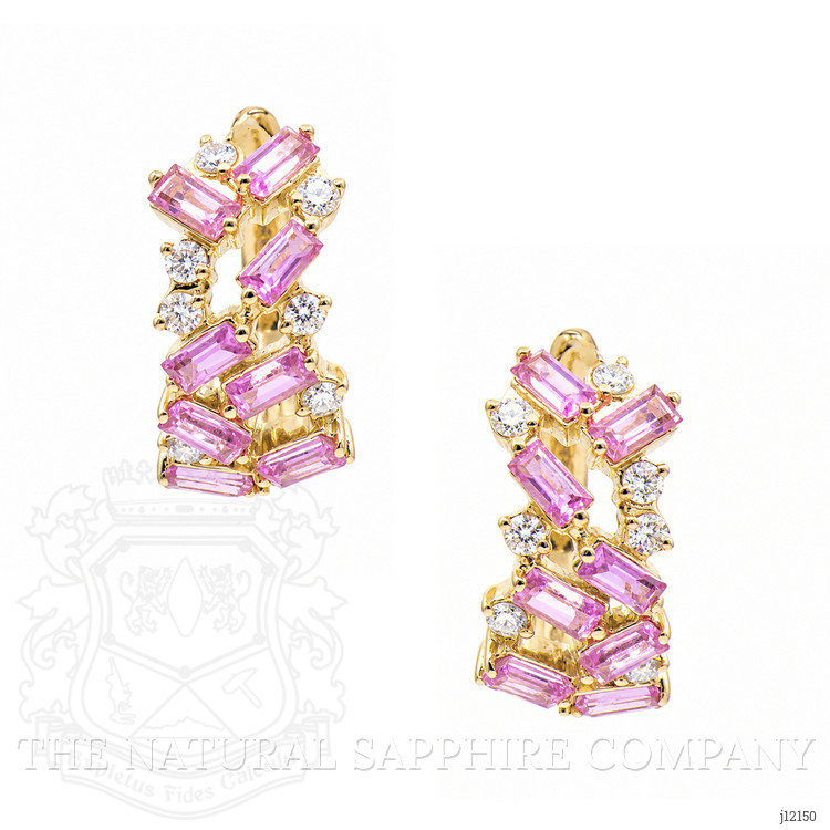 1.36 Ct.Tw. Pink Sapphire and Natural Diamond Hoops Earrings, 14K Yellow Gold