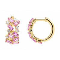 1.36&nbsp;Ct.Tw.Total Carat Weight Pink Sapphire and Natural Diamond Hoops Earrings, 14K Yellow Gold Image