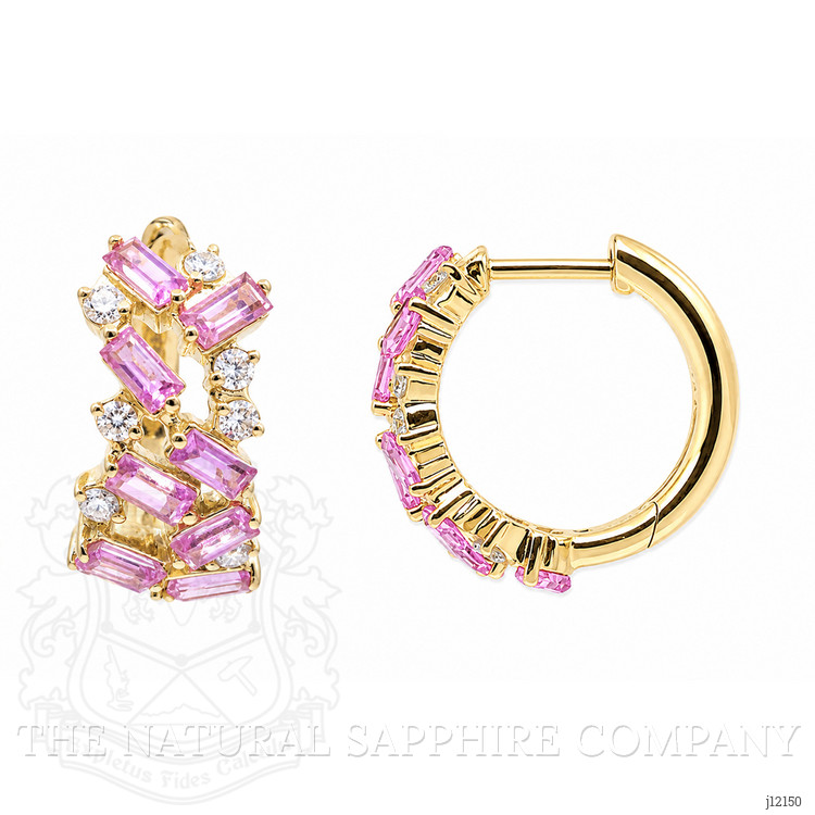 1.36 Ct.Tw. Pink Sapphire and Natural Diamond Hoops Earrings, 14K Yellow Gold