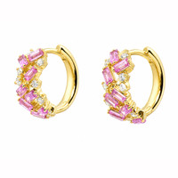 1.36&nbsp;Ct.Tw.Total Carat Weight Pink Sapphire and Natural Diamond Hoops Earrings, 14K Yellow Gold Image