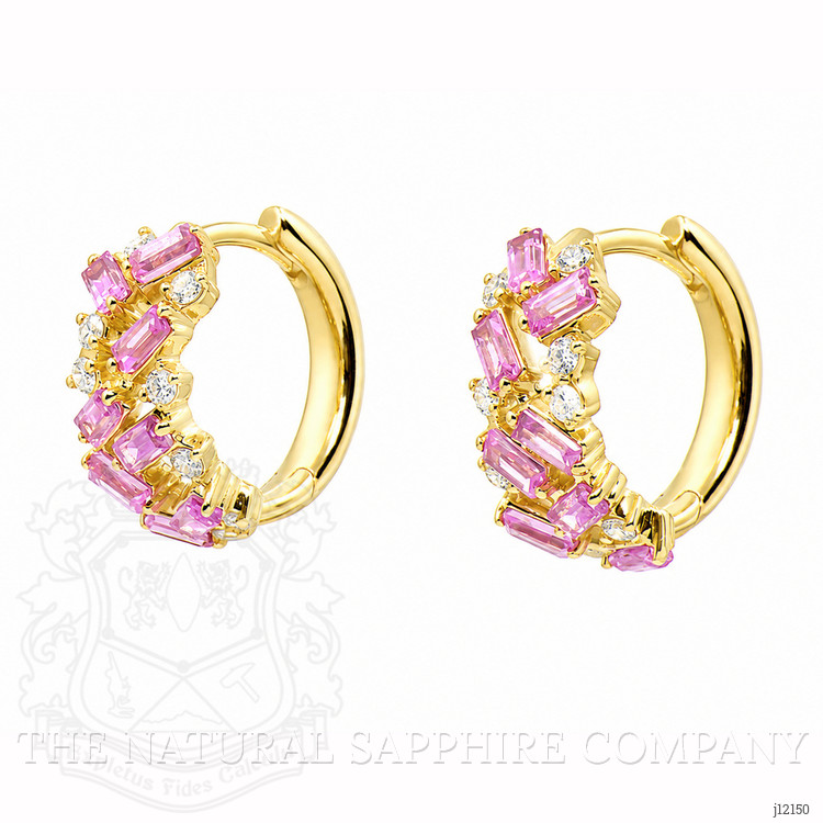 1.36 Ct.Tw. Pink Sapphire and Natural Diamond Hoops Earrings, 14K Yellow Gold