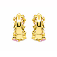 1.36&nbsp;Ct.Tw.Total Carat Weight Pink Sapphire and Natural Diamond Hoops Earrings, 14K Yellow Gold Image