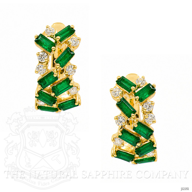 1.08 Ct.Tw. Emerald and Natural Diamond Hoops Earrings, 14K Yellow Gold