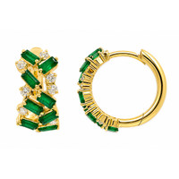 1.08 Ct.Tw.Total Carat Weight Emerald and Natural Diamond Hoops Earrings, 14K Yellow Gold Image