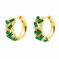 1.08 Ct.Tw.Total Carat Weight Emerald and Natural Diamond Hoops Earrings, 14K Yellow Gold Image