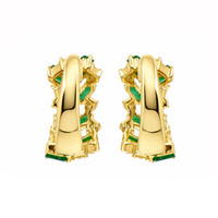 1.08 Ct.Tw.Total Carat Weight Emerald and Natural Diamond Hoops Earrings, 14K Yellow Gold Image
