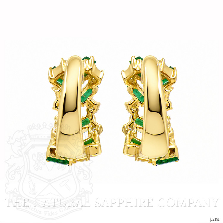 1.08 Ct.Tw. Emerald and Natural Diamond Hoops Earrings, 14K Yellow Gold