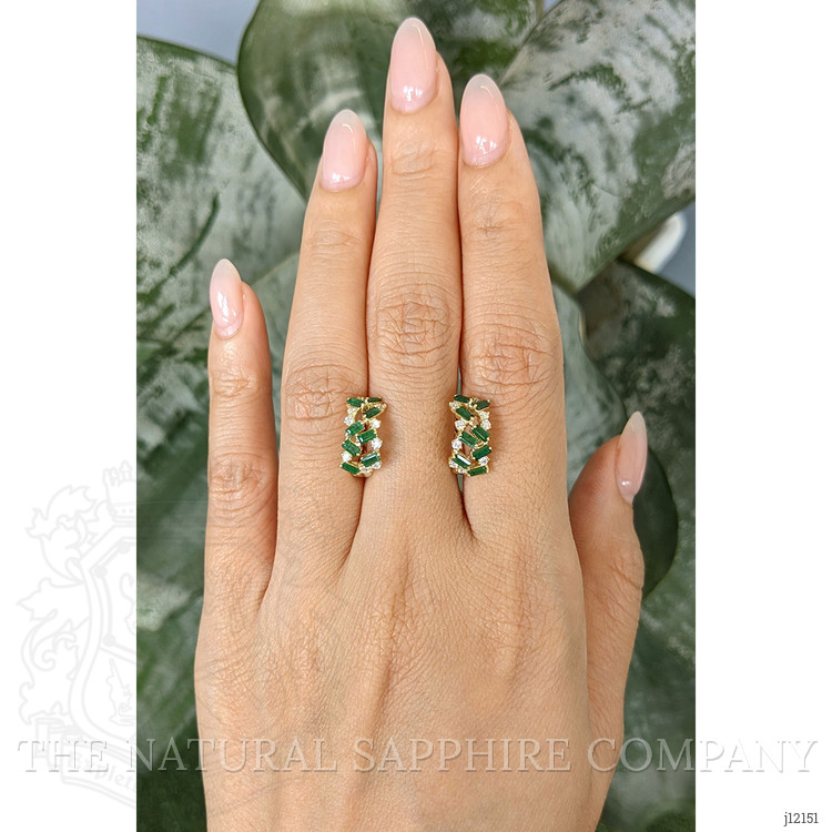 1.08 Ct.Tw. Emerald and Natural Diamond Hoops Earrings, 14K Yellow Gold