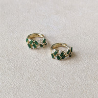 1.08&nbsp;Ct.Tw.Total Carat Weight Emerald and Natural Diamond Hoops Earrings, 14K Yellow Gold Life Style