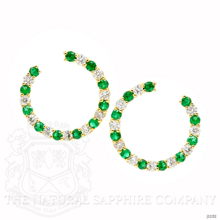 1.06 Ct.Tw. Emerald and Natural Diamond Pave Earrings, 14K Yellow Gold