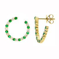1.06 Ct.Tw.Total Carat Weight Emerald and Natural Diamond Pave Earrings, 14K Yellow Gold Image