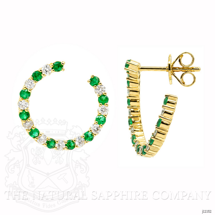 1.06 Ct.Tw. Emerald and Natural Diamond Pave Earrings, 14K Yellow Gold
