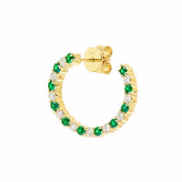 1.06 Ct.Tw.Total Carat Weight Emerald and Natural Diamond Pave Earrings, 14K Yellow Gold Image