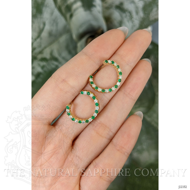 1.06 Ct.Tw. Emerald and Natural Diamond Pave Earrings, 14K Yellow Gold