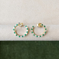 1.06&nbsp;Ct.Tw.Total Carat Weight Emerald and Natural Diamond Pave Earrings, 14K Yellow Gold Life Style