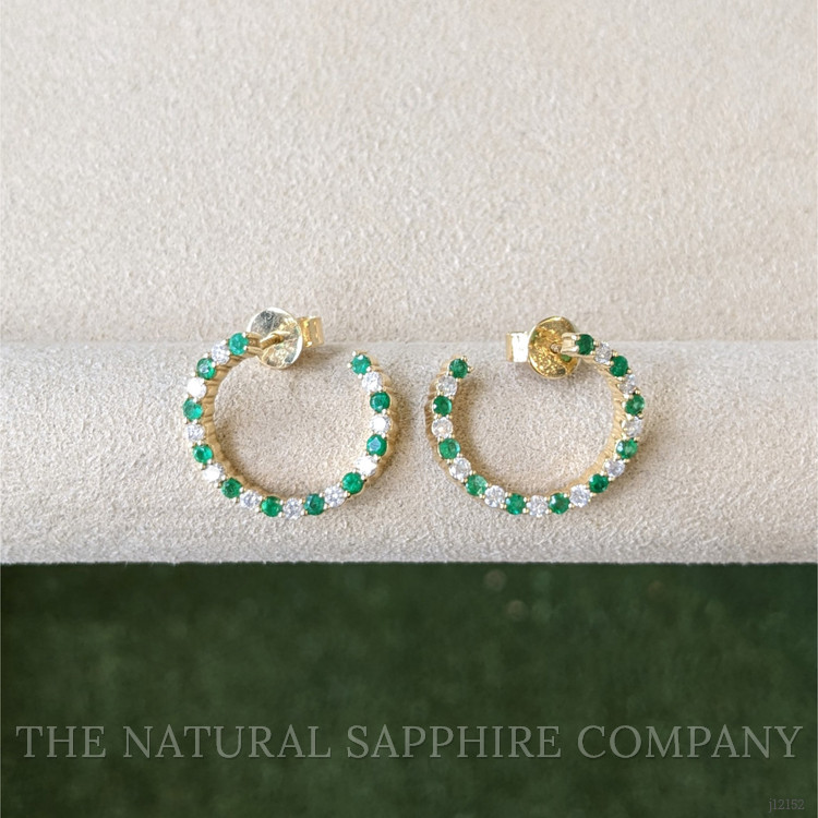 1.06 Ct.Tw. Emerald and Natural Diamond Pave Earrings, 14K Yellow Gold
