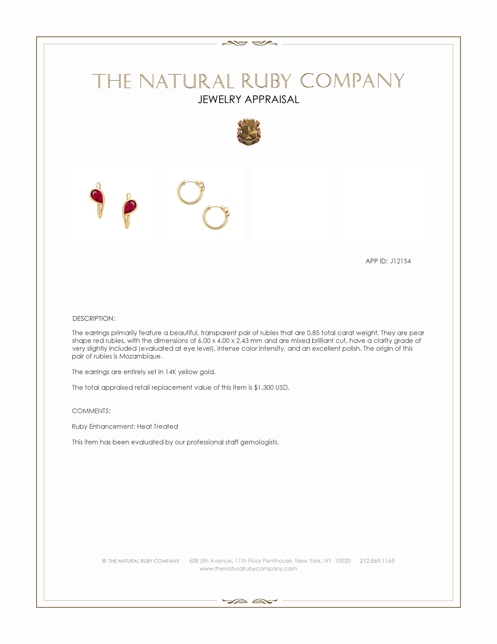 0.85 Ct.Tw. Ruby Hoops Earrings, 14K Yellow Gold