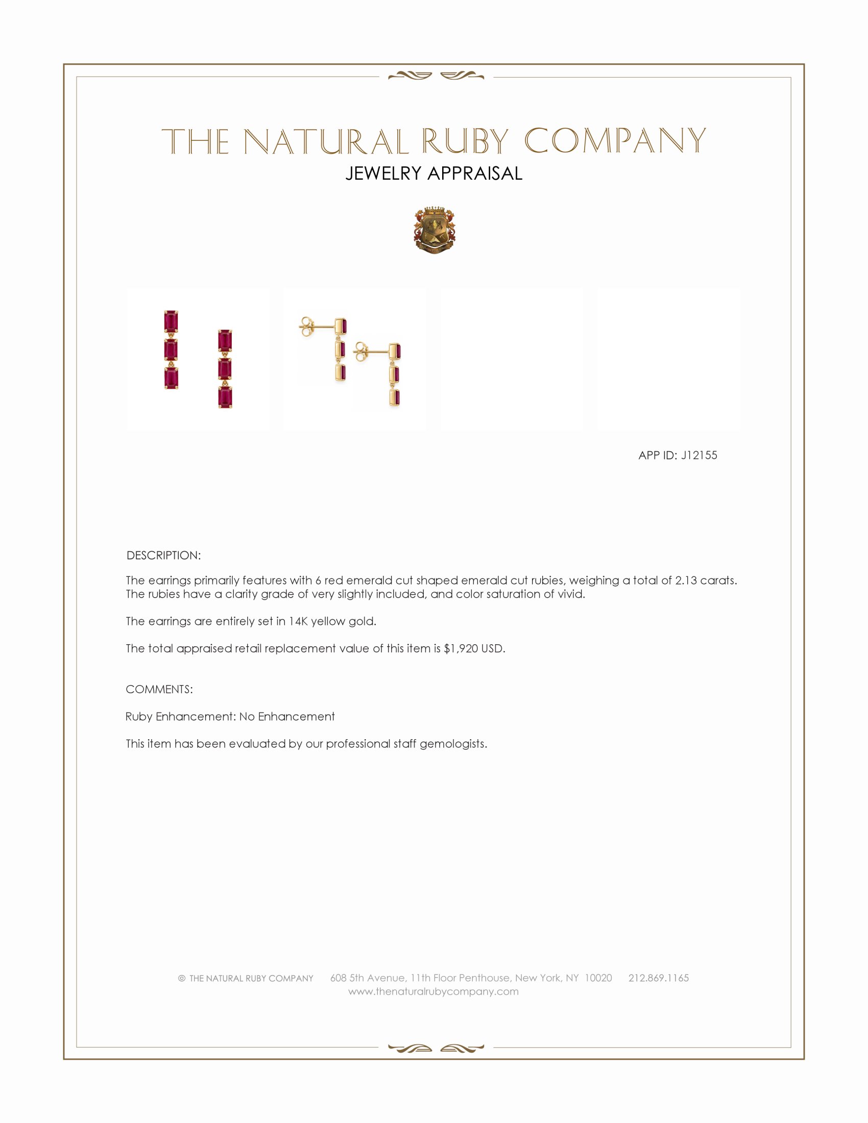 2.13 Ct.Tw. Ruby Drops Earrings, 14K Yellow Gold