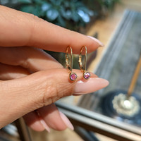 0.34&nbsp;Ct.Tw.Total Carat Weight Pink Sapphire Bezel Earrings, 14K Yellow Gold Life Style