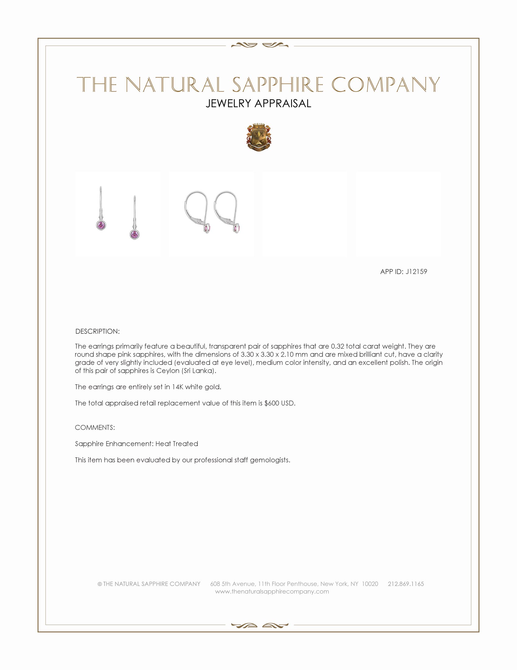 0.32 Ct.Tw. Pink Sapphire Bezel Earrings, 14K White Gold