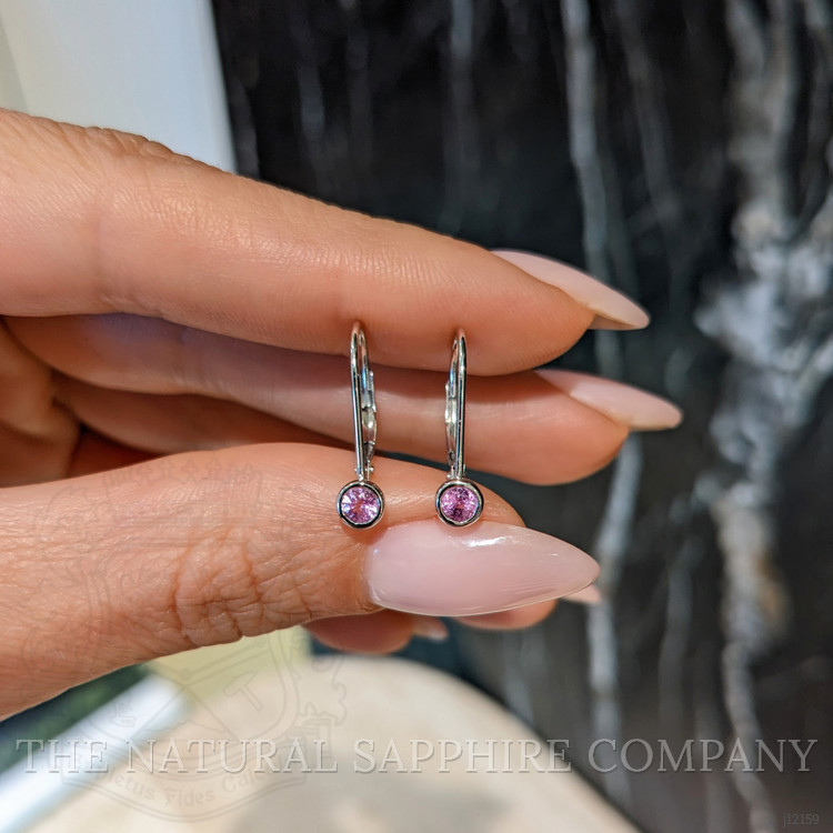 0.32 Ct.Tw. Pink Sapphire Bezel Earrings, 14K White Gold