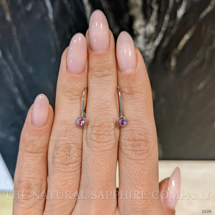 0.32 Ct.Tw. Pink Sapphire Bezel Earrings, 14K White Gold