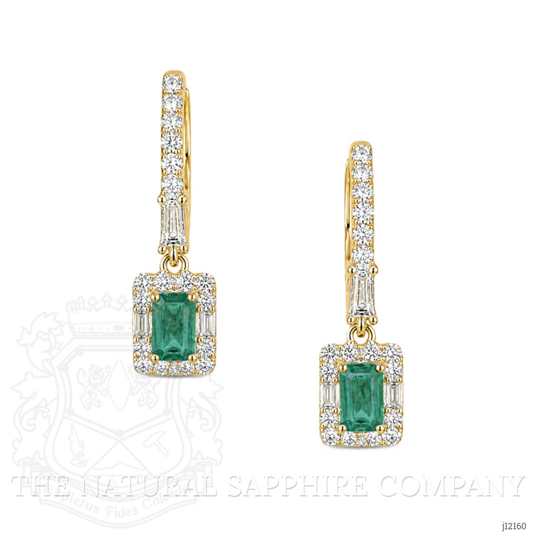 0.51 Ct.Tw. Emerald and Natural Diamond Halo Earrings, 14K Yellow Gold