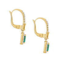 0.51 Ct.Tw.Total Carat Weight Emerald and Natural Diamond Halo Earrings, 14K Yellow Gold Image