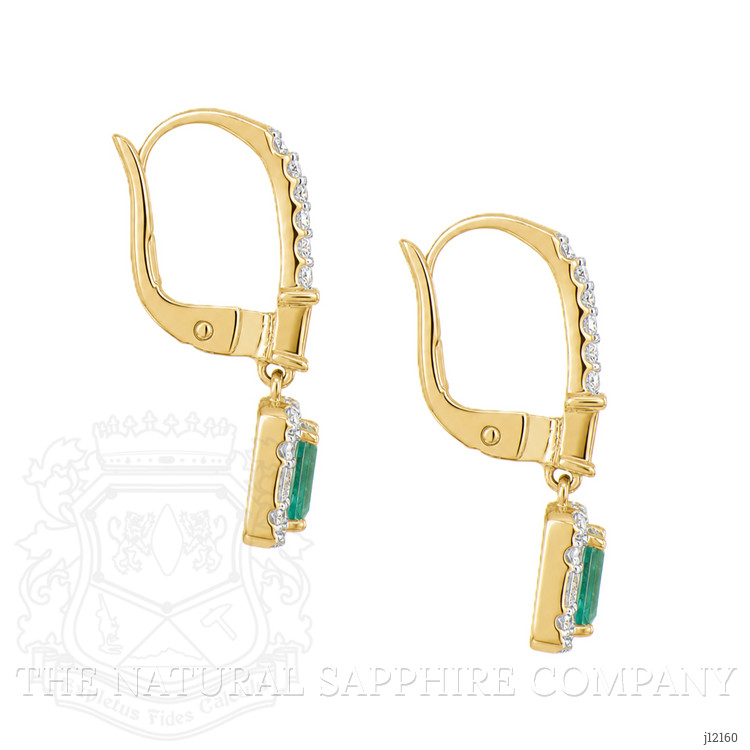 0.51 Ct.Tw. Emerald and Natural Diamond Halo Earrings, 14K Yellow Gold