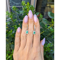 0.51 Ct.Tw.Total Carat Weight Emerald and Natural Diamond Halo Earrings, 14K Yellow Gold Life Style