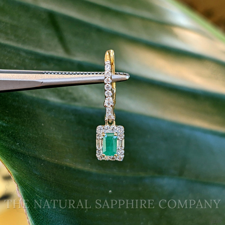 0.51 Ct.Tw. Emerald and Natural Diamond Halo Earrings, 14K Yellow Gold