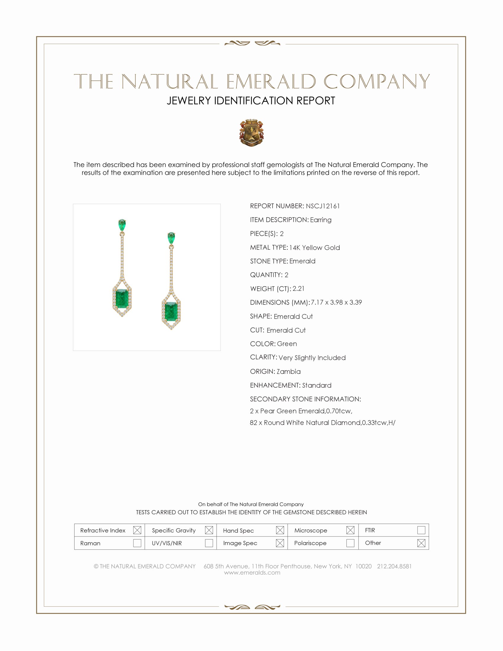 2.21 Ct.Tw. Emerald and Natural Diamond Pave Earrings, 14K Yellow Gold