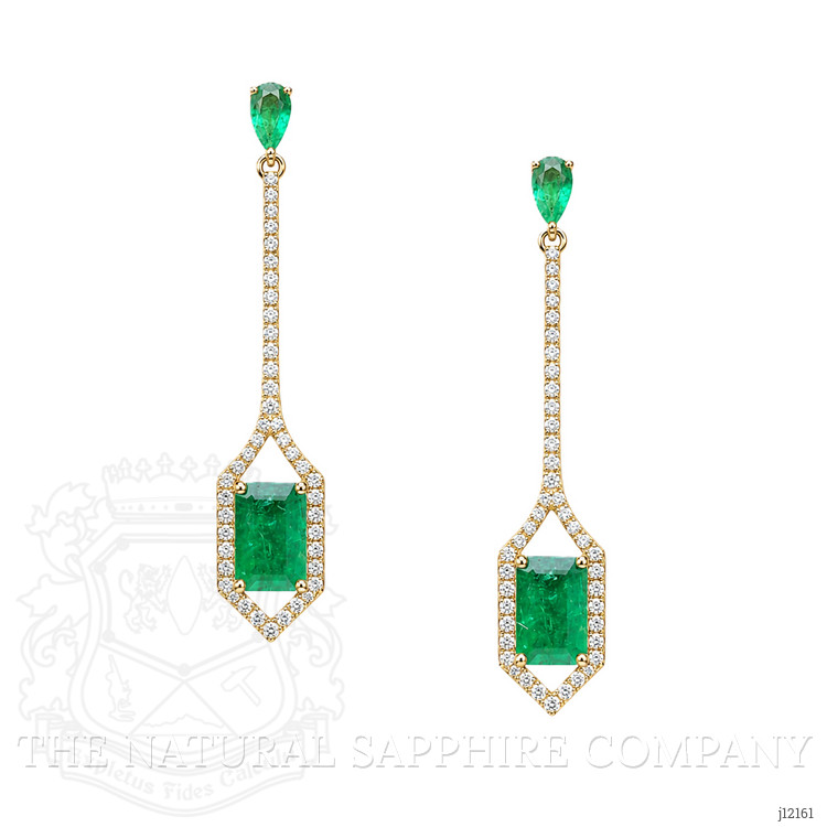 2.21 Ct.Tw. Emerald and Natural Diamond Pave Earrings, 14K Yellow Gold
