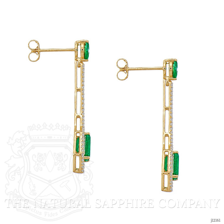 2.21 Ct.Tw. Emerald and Natural Diamond Pave Earrings, 14K Yellow Gold