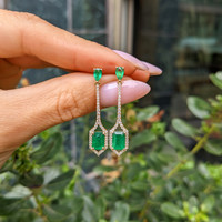 2.21&nbsp;Ct.Tw.Total Carat Weight Emerald and Natural Diamond Pave Earrings, 14K Yellow Gold Life Style