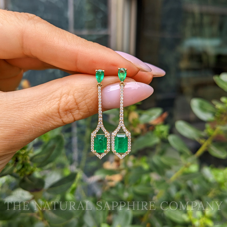 2.21 Ct.Tw. Emerald and Natural Diamond Pave Earrings, 14K Yellow Gold