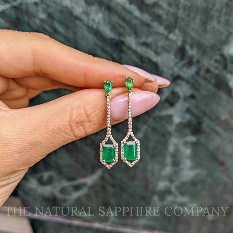 2.21 Ct.Tw. Emerald and Natural Diamond Pave Earrings, 14K Yellow Gold