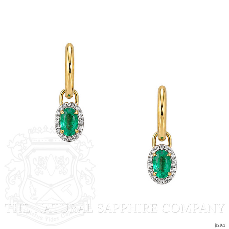0.48 Ct.Tw. Emerald and Natural Diamond Halo Earrings, 14K Yellow Gold