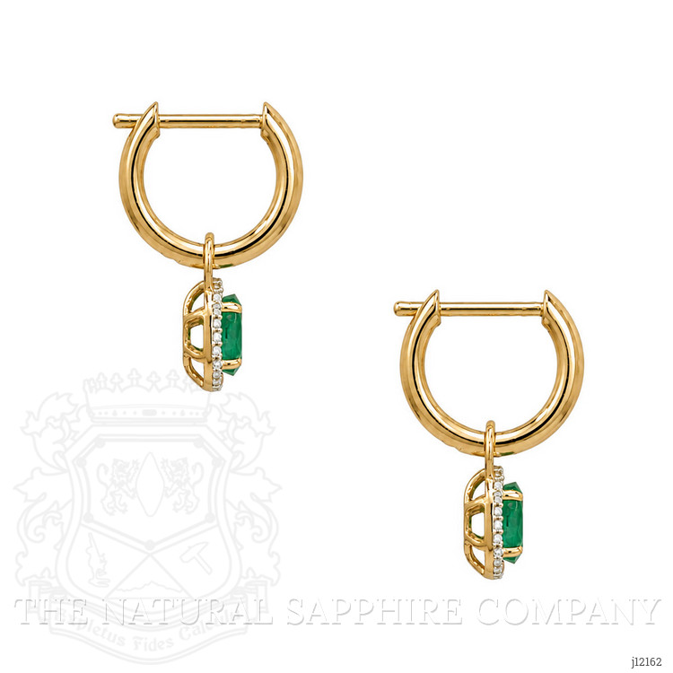 0.48 Ct.Tw. Emerald and Natural Diamond Halo Earrings, 14K Yellow Gold