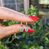 0.48 Ct.Tw.Total Carat Weight Emerald and Natural Diamond Halo Earrings, 14K Yellow Gold Life Style