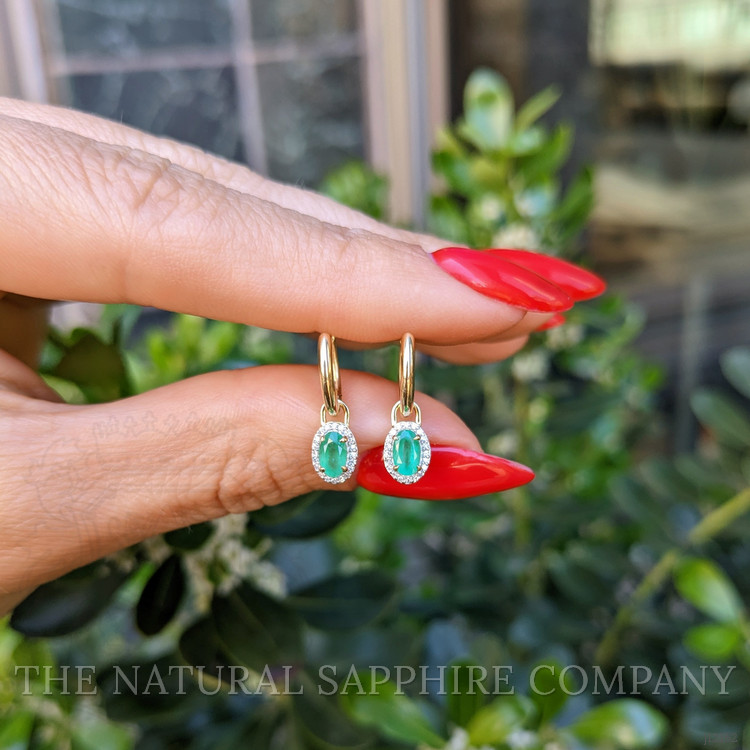 0.48 Ct.Tw. Emerald and Natural Diamond Halo Earrings, 14K Yellow Gold