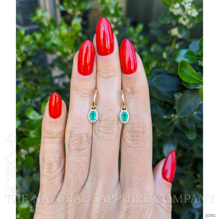 0.48 Ct.Tw. Emerald and Natural Diamond Halo Earrings, 14K Yellow Gold