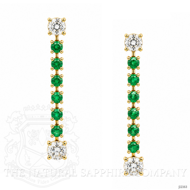0.92 Ct.Tw. Natural Diamond and Emerald Drops Earrings, 14K Yellow Gold