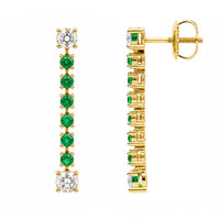 0.92 Ct.Tw.Total Carat Weight Natural Diamond and Emerald Drops Earrings, 14K Yellow Gold Image
