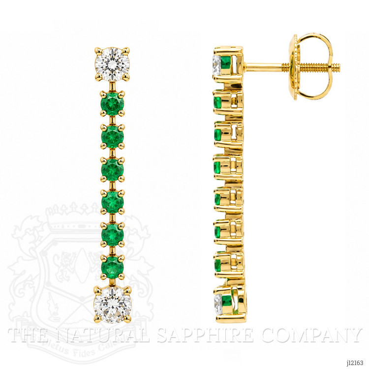 0.92 Ct.Tw. Natural Diamond and Emerald Drops Earrings, 14K Yellow Gold