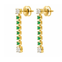 0.92&nbsp;Ct.Tw.Total Carat Weight Natural Diamond and Emerald Drops Earrings, 14K Yellow Gold Image
