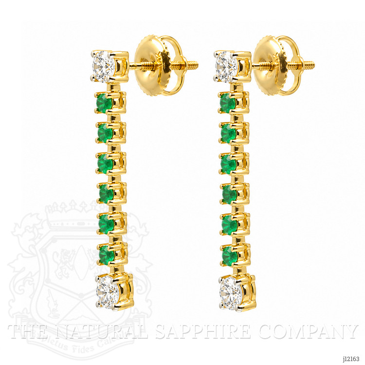 0.92 Ct.Tw. Natural Diamond and Emerald Drops Earrings, 14K Yellow Gold