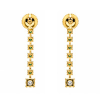 0.92 Ct.Tw.Total Carat Weight Natural Diamond and Emerald Drops Earrings, 14K Yellow Gold Image