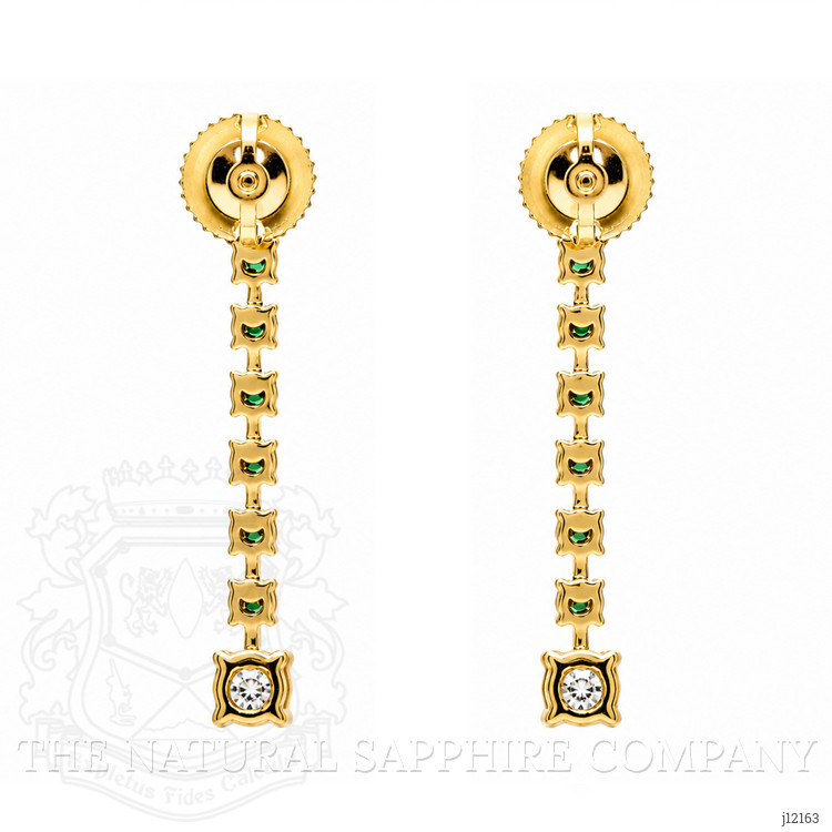 0.92 Ct.Tw. Natural Diamond and Emerald Drops Earrings, 14K Yellow Gold